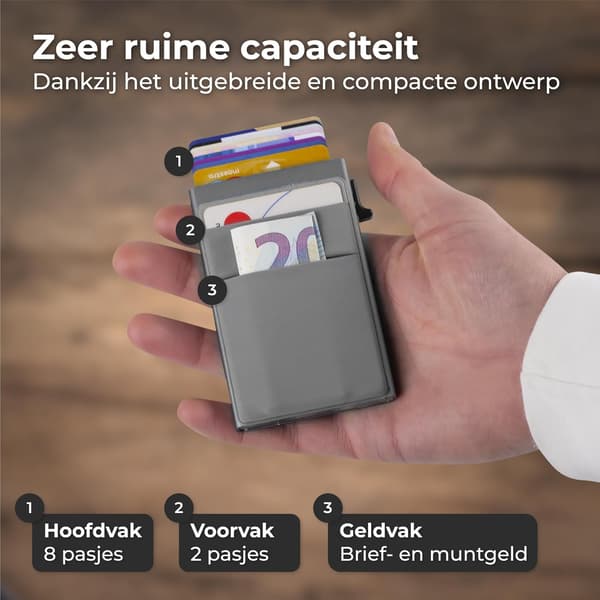 RFID-blokkerende kortholder med uttrekkbar stropp for menn og kvinner - Svart Grå
