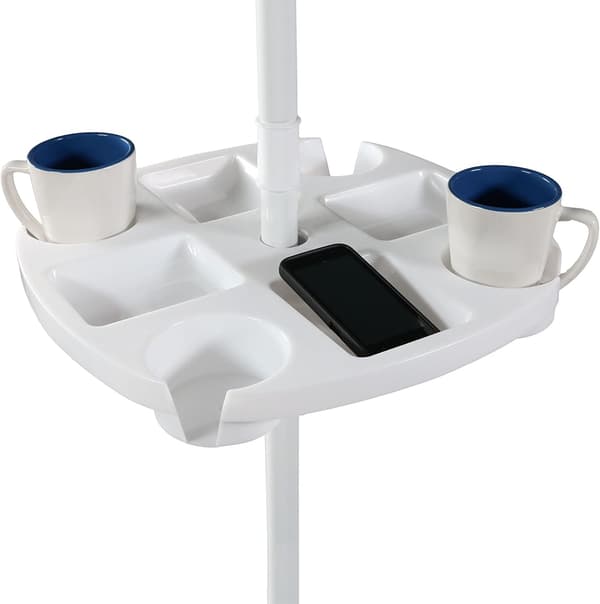 Udendørsbord til parasoller - 4 drikkevareholdere og skuffepladser - til strand- og terrasseparasoller