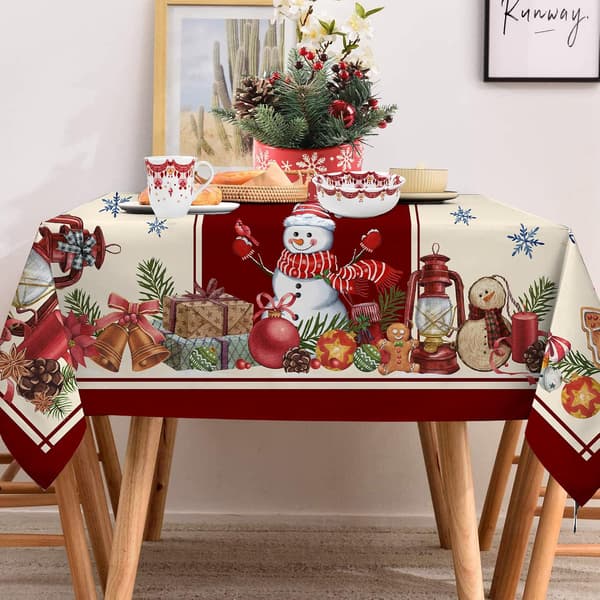 wxsp Christmas Tablecloth Rectangular 152 x 213 cm, Christmas Tablecloth, Snowman Tablecloth Winter Christmas Santa Claus Tablecloths for Kitchen Dining Table Decor