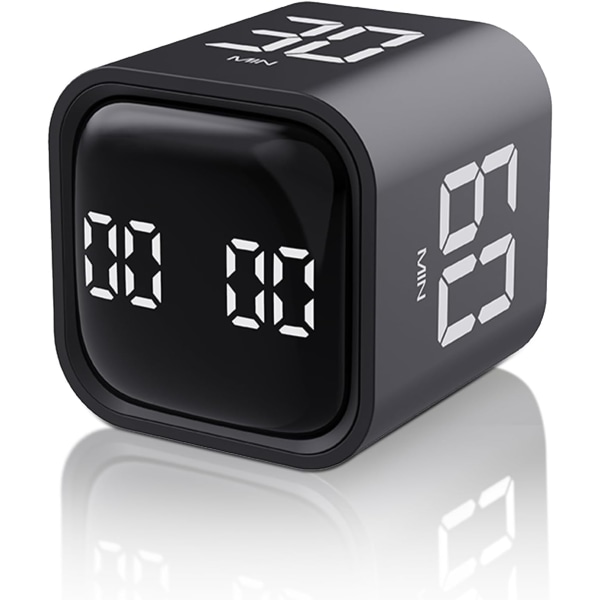 Kube Timer - Rotasjonstimer med tilpasset nedtelling - Stille, vibrerende og justerbar lydalarm - Perfekt for oppgaver, arbeid, studier og kjøkken Black