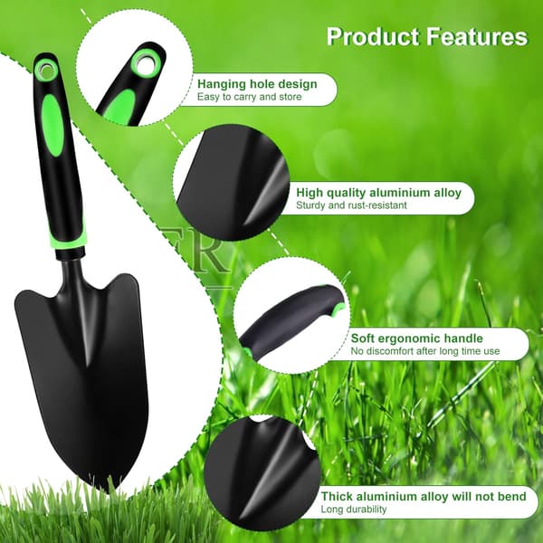 Liten hagespade for planting og omplanting, stålfabrikkspade, minispade, strandspade, svart