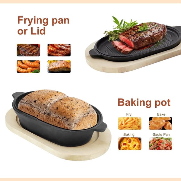 Støpejerns gryte med lokk, forhåndskrydret 2-i-1 brødform for baking og stuing