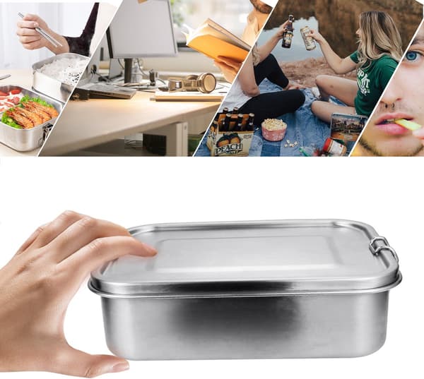 Madkasse i rustfrit stål 1200 ml med skillevæg, Bento-beholder til arbejde, skole, rejser silver