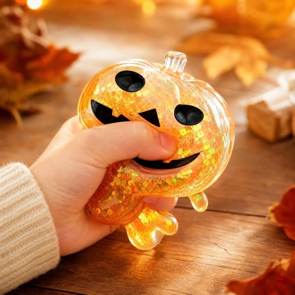 Orange Transparent Glitterpumpa Squishy, Långsam Återhämtning Sensorisk Stressleksak för Halloweenfest orange