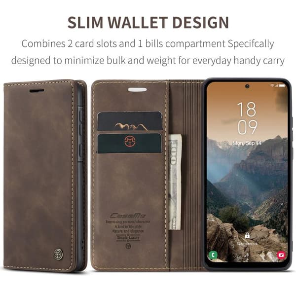 Samsung Galaxy A56 CaseMe 013 Multifunksjonelt Horisontalt Flip Læretui Kaffe