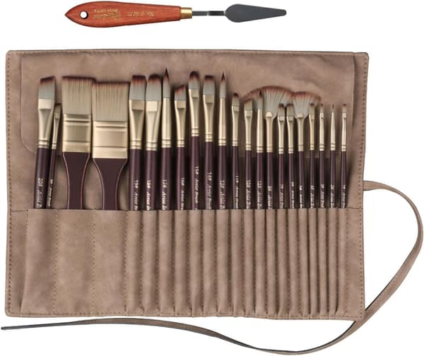 Professionellt Set med 24 Syntetiska Akrylfärgpenslar Multi Form Set Platt Filbert Fläkt Katt Tunga Rund Vinkel Rigger