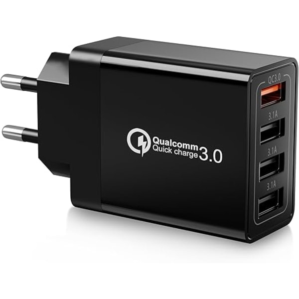 Kayshow 33W 4-Port USB Oplader - Quick Charge 3.0 til iPhone 15/14/13/12, Samsung Galaxy S21/S20/S10 & Mere