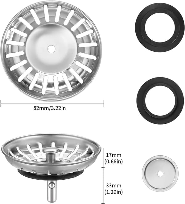 Universal Vask Afløbs Si 82mm Rustfrit Stål Prop Forhindrer Tilstopning Passer til Blanco Franke Vask Dele