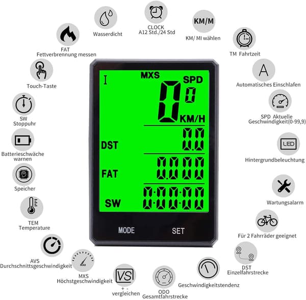 Trådløs sykkelodometer vanntett sykkelcomputer med feste og tilbehør