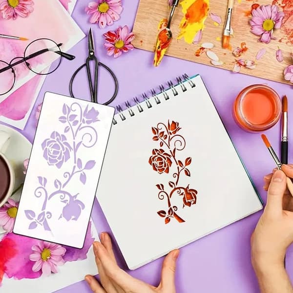 Large Floral Pattern Stencils for Garden Fence, Reusable Painting Stencils, 8 Pcs pcs C- 15 cm x 7.5 cm