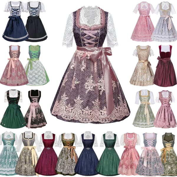 Naisten Oktoberfest Dirndl-mekko, baijerilainen asu esiliinalla, S-XXL Dark Pattern M