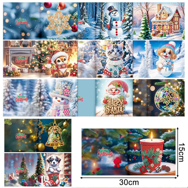 DIY Jule Diamantmaleri Sæt – Håndlavede Ferie Håndværksgavekort og Postkort til Festlige Hilsner 15*30CM HKDZ40 12-piece set