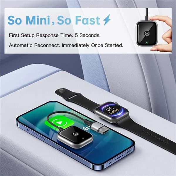 2 i 1 Trådløs CarPlay Adapter Kablet til Trådløs AI Boks Plug Play Mini CarPlay Adapter Sort