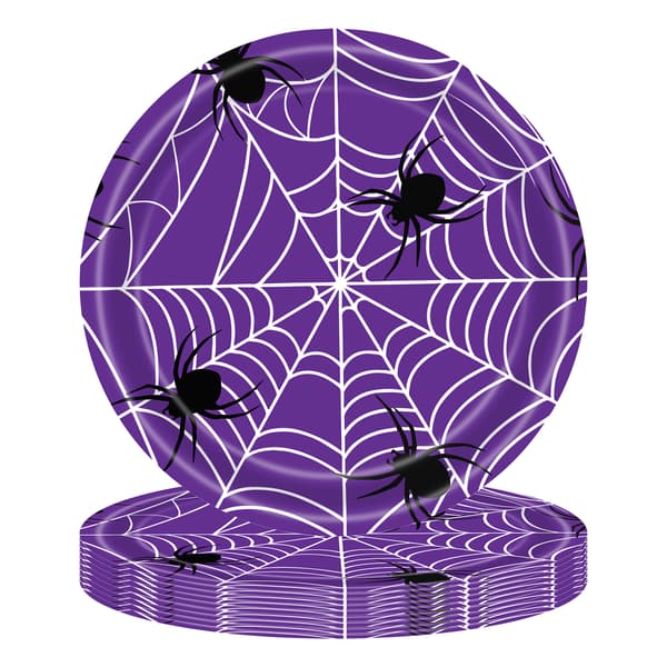 Edderkoppespind Festservice Sæt - Engangs Papirkopper, Tallerkener & Servietter til Halloween Fest 24 purple spider web paper cups