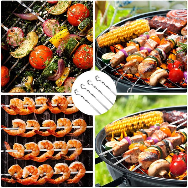 12-delt kebabspydsett i rustfritt stål med oppbevaringspose 36 cm for grilling, bål, BBQ, piknik