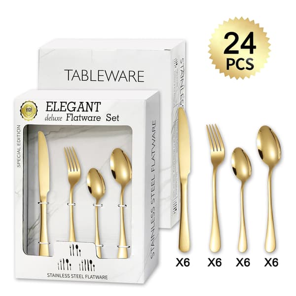 24-dele kniv-, gaffel- og skesæt i rustfrit stål med steakknive - gaveæske med vindue [16pcs] Silver
