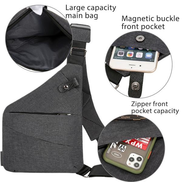 Lille Sling Taske Pung Tyverisikring Skuldertaske Mænd Kvinder Crossbody Taske svar black Left Side