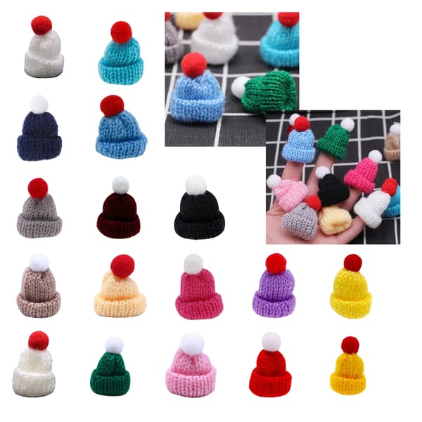Samling av 10 mini stickade mössor för DIY hantverksdekoration wine red 0.04