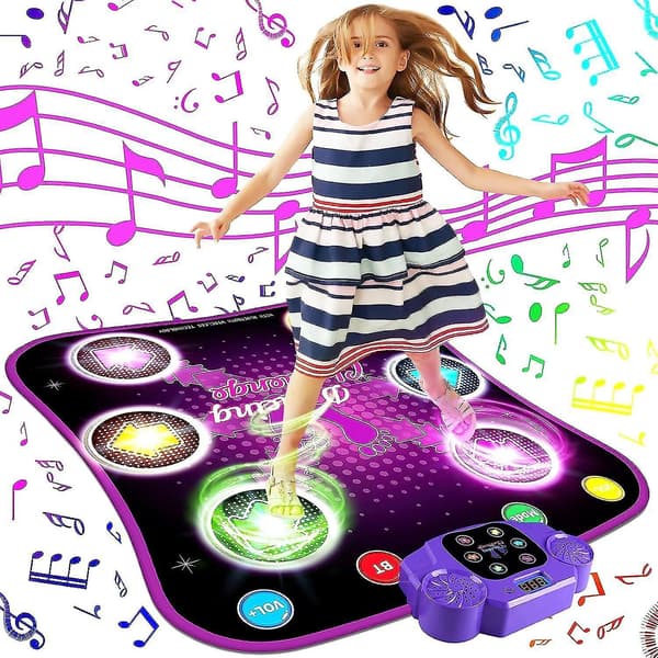 Dansmatte for barn 3 4 5 6 7 8 9 10+ år med Bluetooth, musikkdansmatte med 6 opplyste piler, elektroniske dansmatteleker med 5 spillmoduser