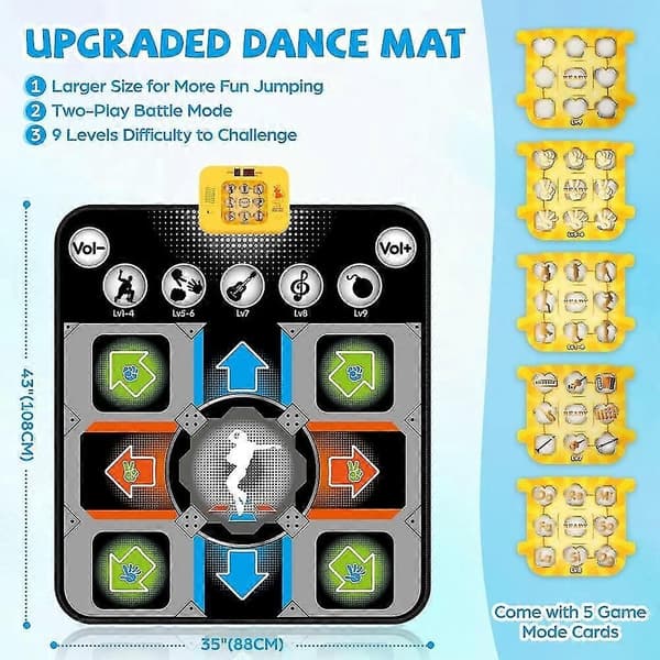 Dansematte, danseleke gave til barn jenter gutter 3-12 år, dansepute med trådløs Bluetooth, 9 utfordringsspillmoduser - Perfekt Black