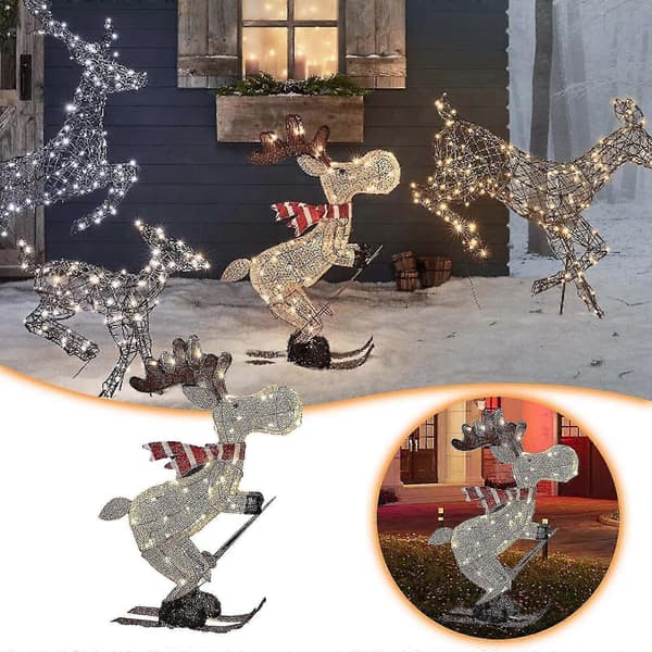 Utomhus Julfigur LED Skidåkande Älg Trädgårdsdekoration Ornament 30cm - MXBC