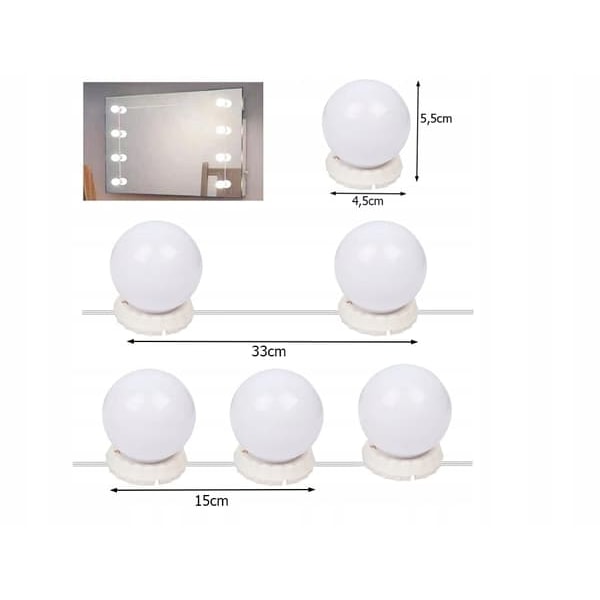 10 st LED-lampor för sminkspegel sminkbord - Fästs runt spegeln