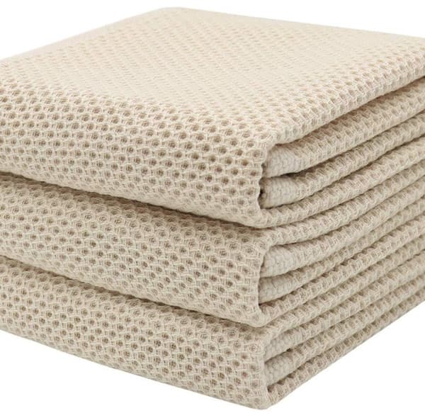 Beige Bomulds Køkkenhåndklæder Sæt Med 6 - Absorberende Viskerstykker Til Hjem Og Spisestue