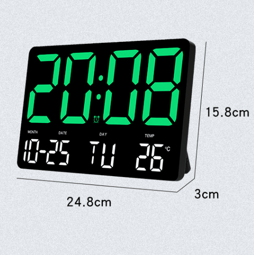 Digital väggklocka, extra stor LED-display, datum, inomhustemperatur, Fahrenheit/Celsius, elektronisk väggklocka elektronisk klocka
