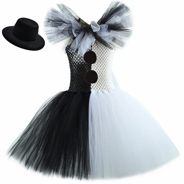Sort og hvid klovne-tutu-nederdel i mesh til piger til Halloween - Efterårskostume til småbørn single skirt 2-3 years (80-90cm)