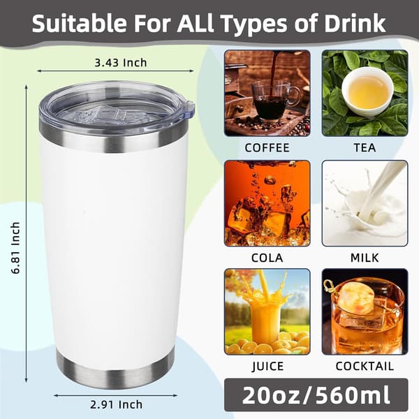 Isolert reisekopp 600ml Hvit BPA-fri 304 rustfritt stål termokopp te kaffe for å ta med