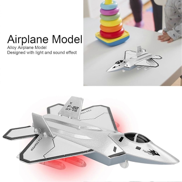 F22 Dra Tillbaka Flygplansmodell Hög Simulering Legering Flygplansmodell Leksak med Ljus Ljud Silver