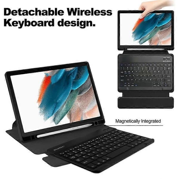 Compatible Case with Rotating Stand and Bluetooth Keyboard for Samsung Galaxy Tab A8 10.5 (2021) / (2022) - Perfect Black-max Black