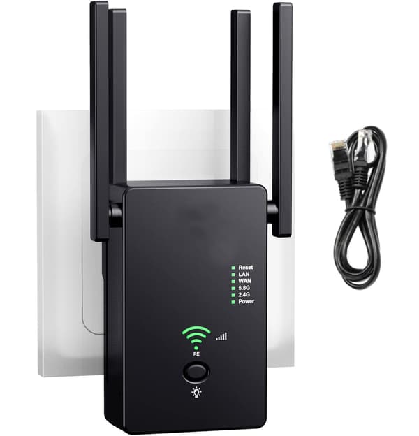 WiFi Repeater 1200 Mbps Trådløs Internet Booster Signalforstærker til Hjemmebrug Sort