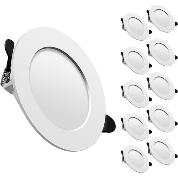 Fællbare LED-spotlights, ekstra flade, indbyggede loftslamper, runde, til stue, køkken, 10-pak