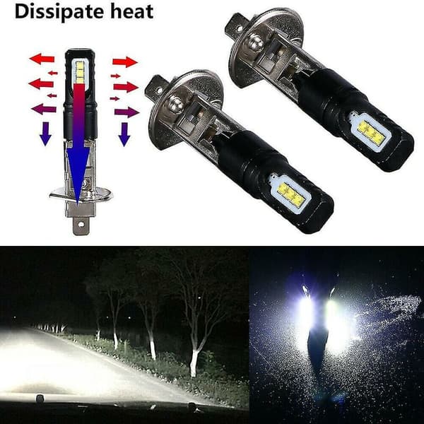 2x H1 6000k Super Bright White 6000lm Drl LED-frontlyktersett Hovedlys
