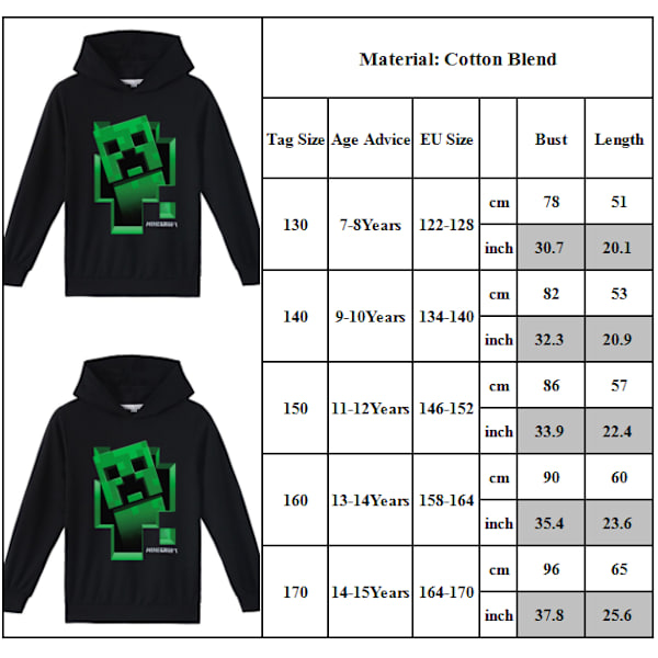 Minecraft Huppari Pojat Lapset Pelihahmo Creeper Huppari Vihreä green 160 cm