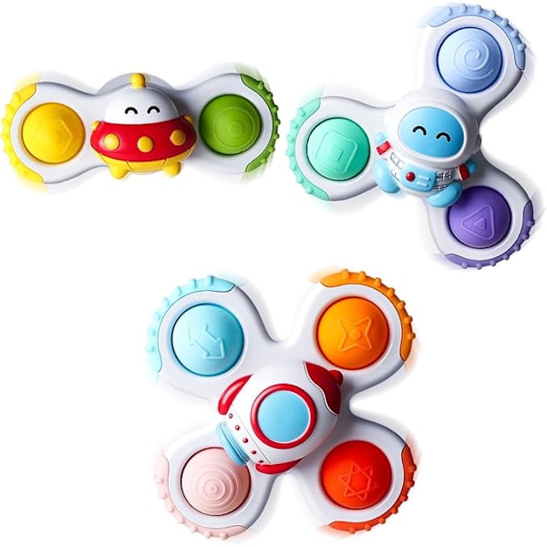 3 stk. Pop Sugekop Spinner Legetøj til 1 årige drenge og piger | Nyt Spindende Top Legetøj til Småbørn i Alderen 1-2 år | Sensorisk Badelegetøj til Babyer