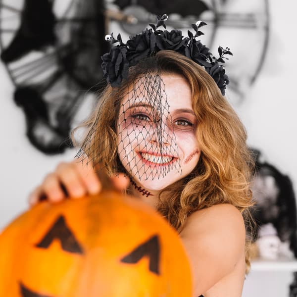 Halloween Hårspenner for Damer Hodebånd De Dødes Dag Hodebånd Rose Slør Hårbånd Gravstein Hodebøyle for Cosplay Fest