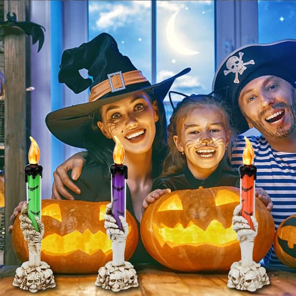 4 stk. sett med 3/4 Halloween LED-lysestake, Halloween-lykt