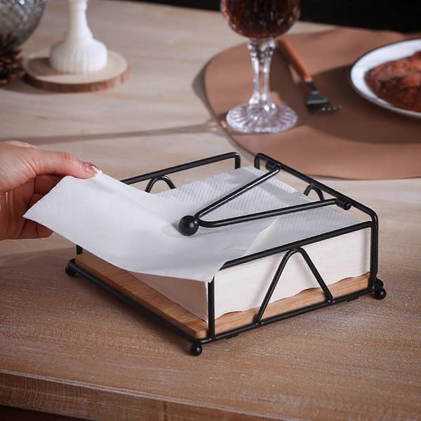 Serviettholder, kjøkken, hjem, bar dekorativ serviettholder solid tre papirhåndkleholder, svart