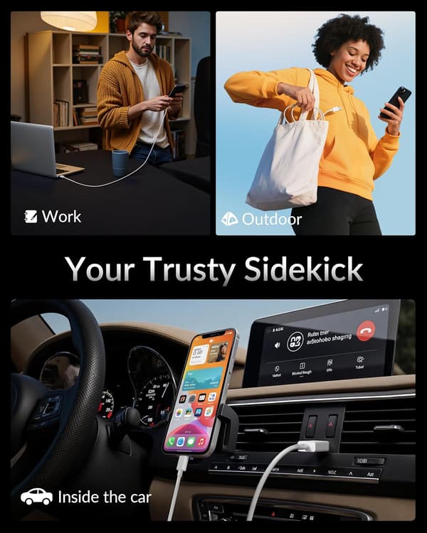 2 stk. bil Carplay-kabel USB A til USB C for Carplay USB C-ledning billaderkabel erstatningsledning 1 meter 1m 67w