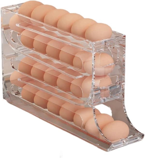 2 st äggbehållare för kylskåp, äggdispenser automatisk rullande äggbricka förvaring 30 ägg vit 1 st vit White 1PCS