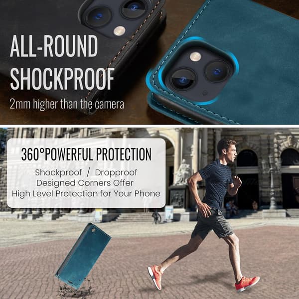 iPhone 14 6G skyddsfodral, PU-läder flip plånboksfodral med kortfack, vinröd.