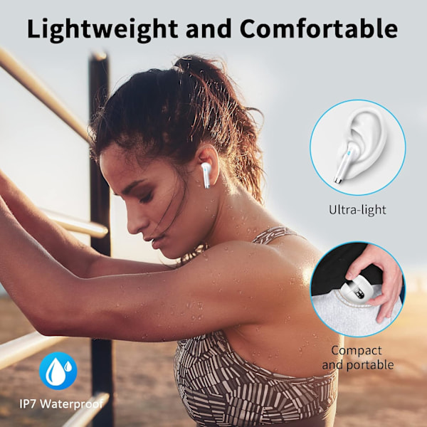 Bluetooth 5.3 trådløse hovedtelefoner med 4 ENC-mikrofoner, 56 timers in-ear hovedtelefoner med støjreduktion, dyb bas, IP7 vandtæt LED-display