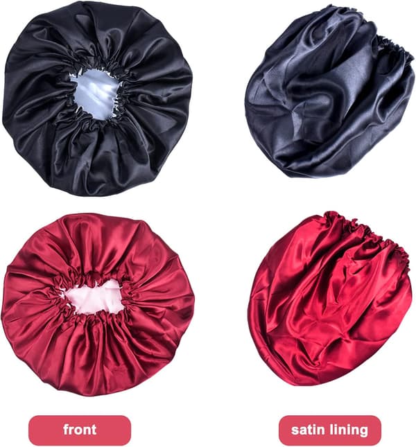2-pack Satin Hår Bonnet Sovmössa Nattmössa Sovhuvudskydd Elastisk