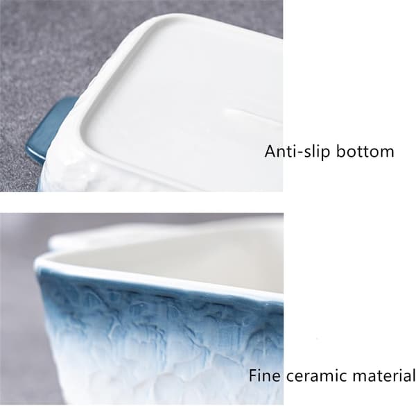 Keramisk Bakset Rektangel och Bred Bakformar Ugn Mikrovågsugn Diskmaskin Säker Grå Blå 20 cm