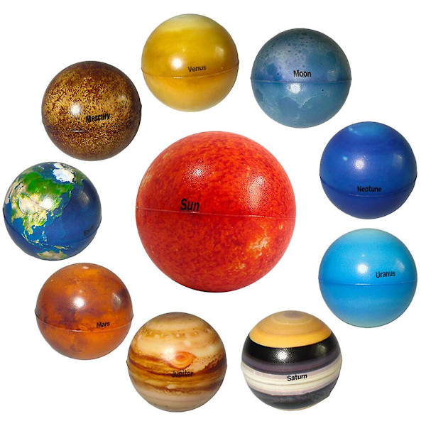 10 stk. Solsystem Stressbolde Solsystem Planeter Bolde Børn Hoppebold Legetøj Squeeze BallsSorteret Farve Assorted Color M