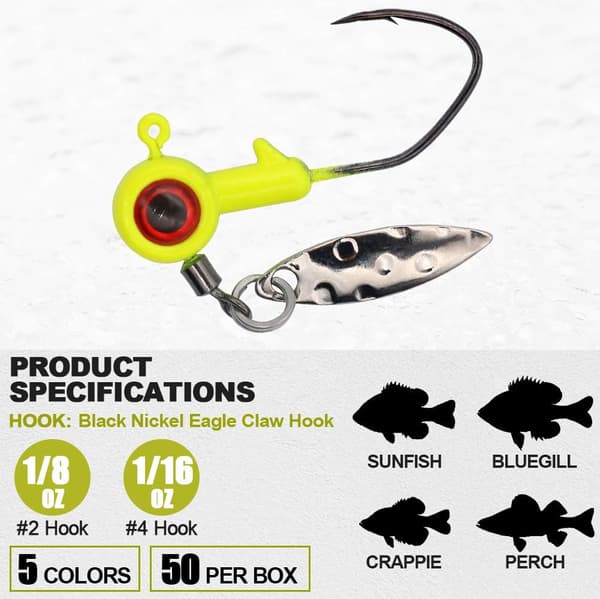 Crappie-Jigs-Kit 30-pakning Panfish Fiskejigger Blyhodejigger Krok