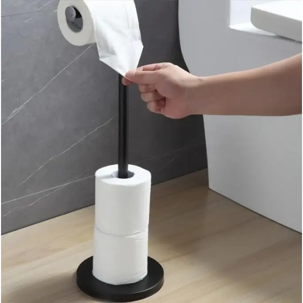 Toiletpapirholder, fritstående toiletpapirholder med opbevaring til badeværelse sort