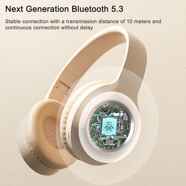 Bluetooth Hodetelefoner Sammenleggbart Trådløst Headset med LED-lys, Støyreduserende Hodetelefoner Hode-montert Trådløse Hodetelefoner